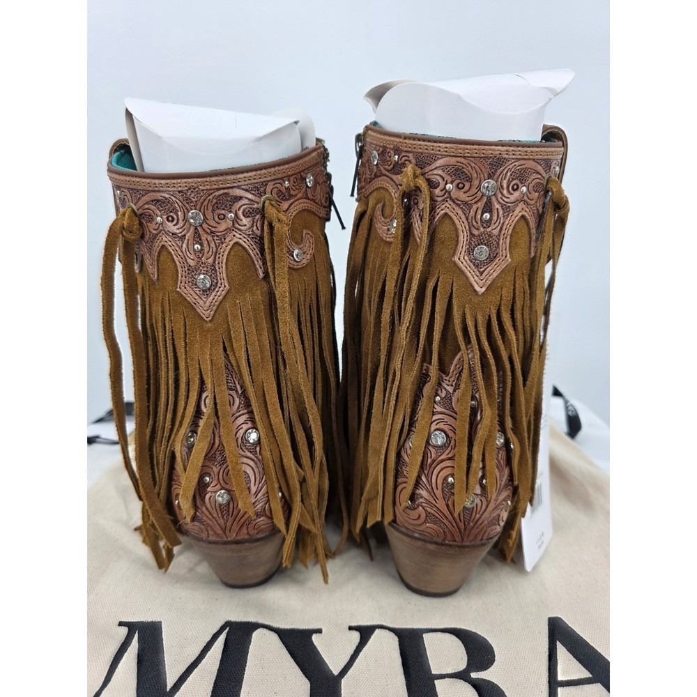 Myra Goldrush Suede Fringe Western Boots Tooled Leather Rhinestone Size 10 NWT - Picture 4 of 9